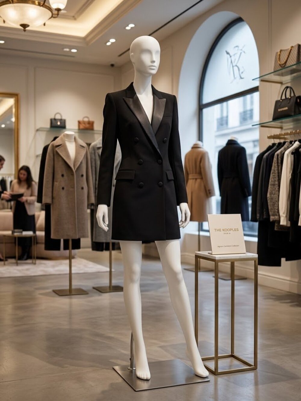 The Kooples Leather-Trim Tuxedo Mini Dress | Black | Size 34 (US 2 / XS)